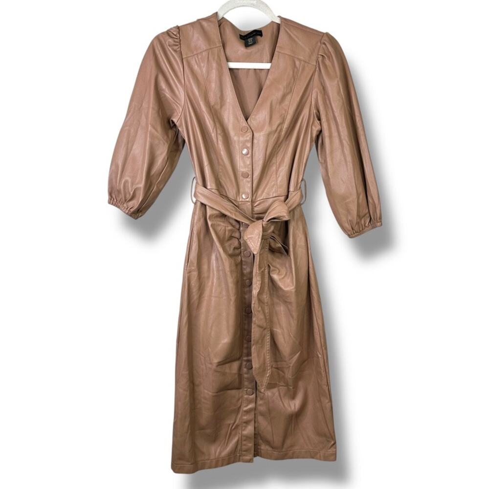 House of Harlow 1960 NWOT Brown Button Front Belted Vegan Faux Leather Dress XS